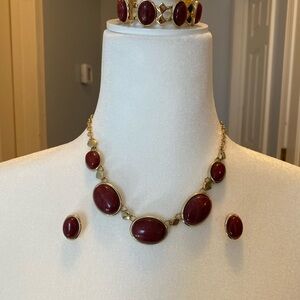 White House Black Market Garnet and Gold Necklace Set